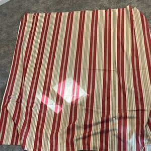 Pottery Barn shower curtain. Red, cream, & tan stripe.